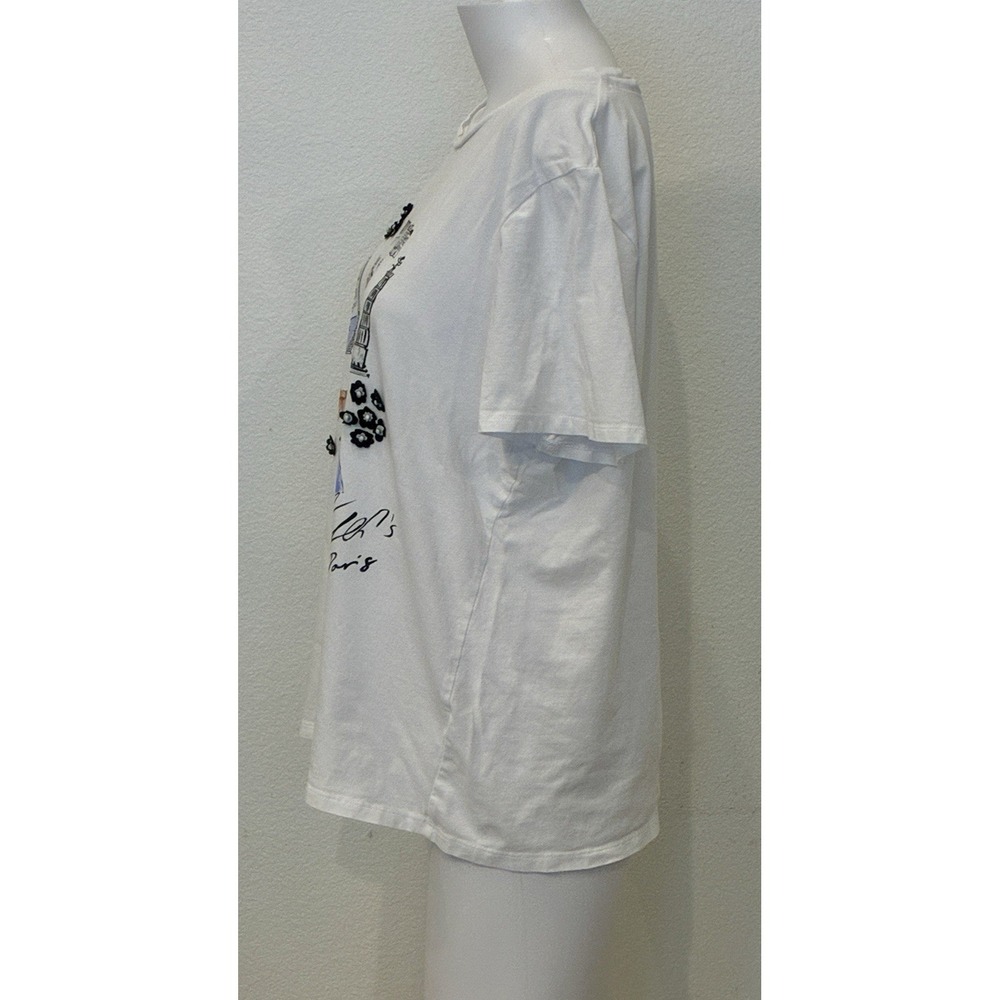 Karl Lagerfeld Paris Bow Trim Eiffel Tower T-Shirt Womens Size L 3D Applique - Picture 5 of 10